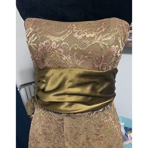 Y2K Nicole Miller Metallic Lace Strapless Dress Sz 6 Bodycon Cocktail Wedding - Picture 3 of 13